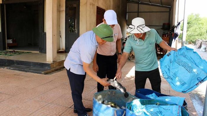 Cán bộ địa phương kiểm tra thiệt hại của hộ ông Hiếu. Ảnh: C.S.