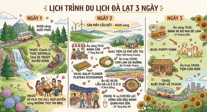  Lịch trình du lịch Đà Lạt 2-3 ngày. Ảnh được tạo bởi AI. 