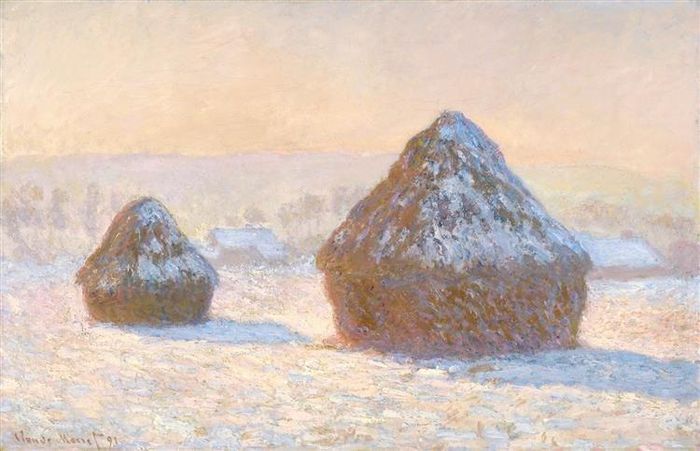  Bức tranh Đụn lúa, hiệu ứng tuyết, buổi sáng được họa sĩ Claude Monet vẽ năm 1891. Ảnh: wikiart. 