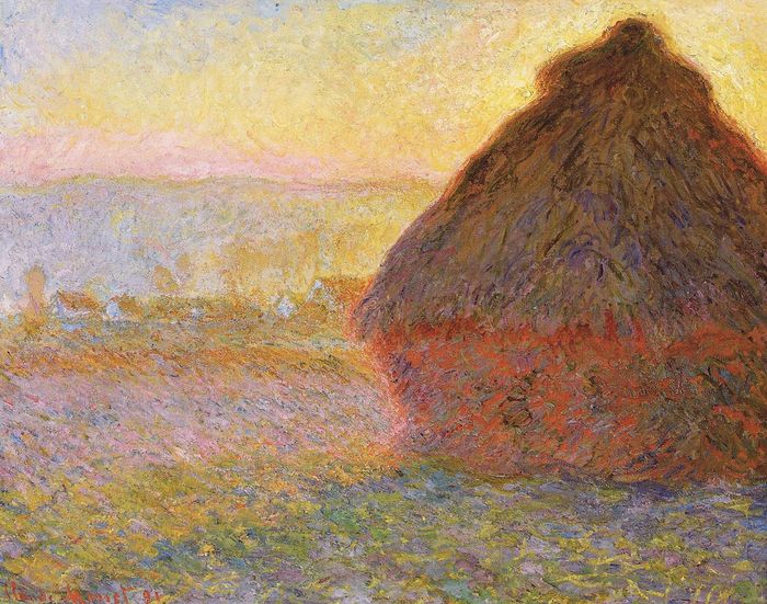  Bức tranh Đụn lúa, ấn tượng xanh hồng được họa sĩ Claude Monet vẽ năm 1891. Ảnh: wikimedia. 