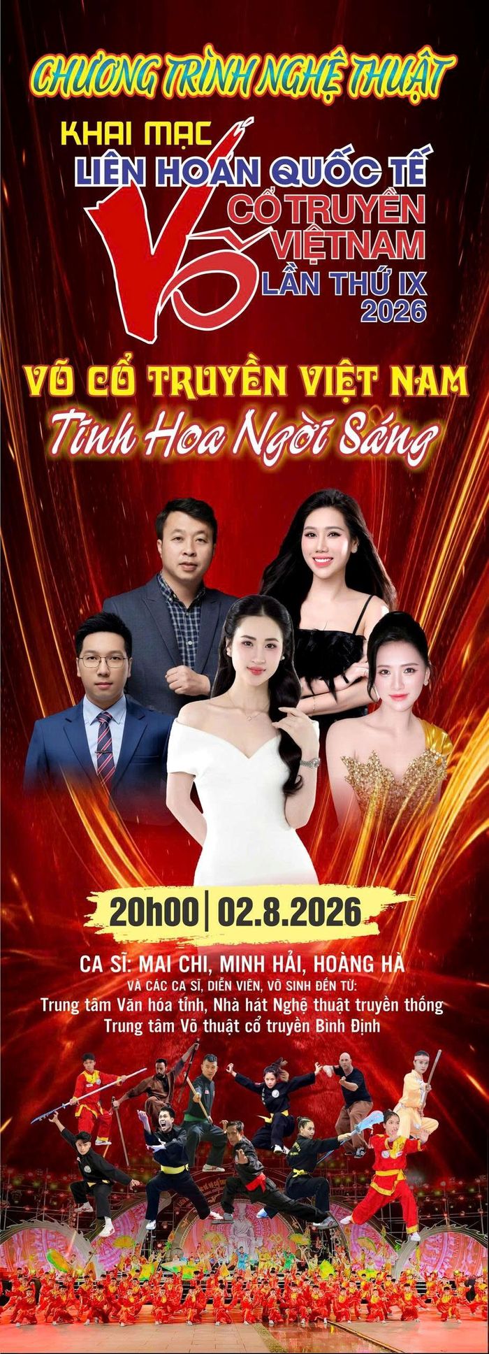 Đêm khai mạc sẽ có sự tham gia của nhiều ca sĩ, diễn viên và võ sinh đến từ các đơn vị