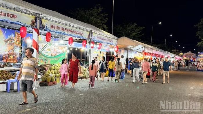 Du khách tham quan các gian hàng tại hội chợ.