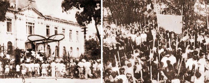 Trước Cách mạng Tháng Tám năm 1945, hoạt động tuyên truyền, cổ động đã khơi dậy mạnh mẽ lòng yêu nước, tập hợp các tầng lớp nhân dân dưới sự lãnh đạo của Đảng, góp phần làm nên thắng lợi của cuộc Tổng khởi nghĩa Tháng Tám năm 1945. Trong ảnh: Những ngày tháng Tám sôi sục ở Hà Nội (ảnh trái) và ở Sài Gòn (ảnh phải). Nguồn: hochiminh.vn