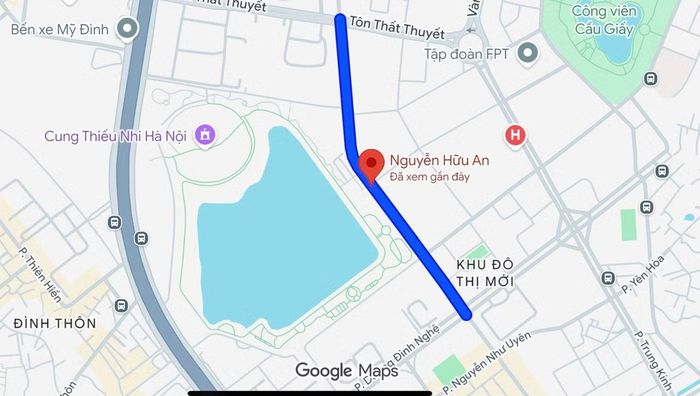 Vị trí tuyến đường trên bản đồ Google Maps.