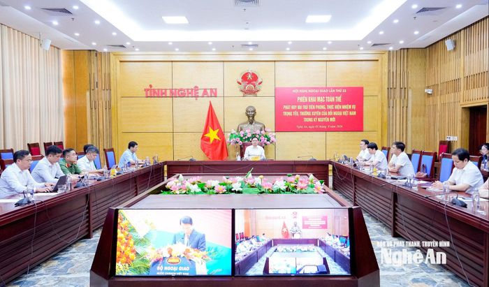 Toàn cảnh điểm cầu tỉnh Nghệ An. Ảnh: Phạm Bằng