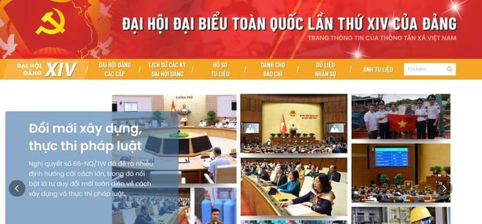 Chuyên trang của TTXVN về Đại hội XIV của Đảng. (Nguồn: Ảnh chụp màn hình)