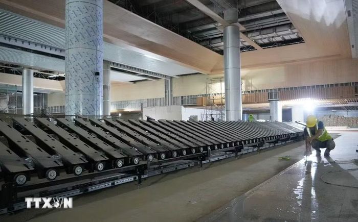 Hệ thống xử lý hành lý đã được lắp đặt tại nhà ga hành khách sân bay Long Thành. (Ảnh: Công Phong/TTXVN)