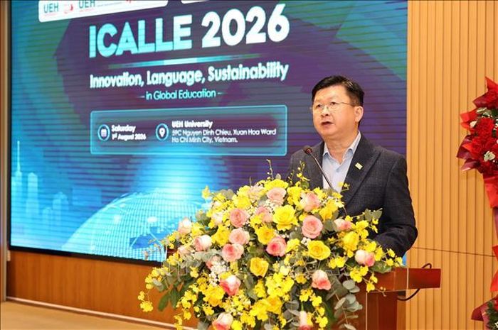 Tiến sĩ Đinh Công Khải, Phó Giám đốc UEH phát biểu tại hội thảo.