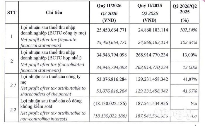 Lợi nhuận sau thuế của Bluemarq Group trong quý II/2026 giảm mạnh so với cùng kỳ năm trước. Nguồn: Bluemarq Group.