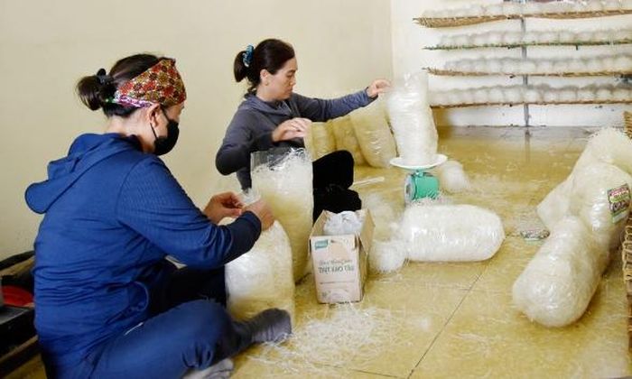 Người dân thôn Tử Nê duy trì nghề làm mỳ truyền thống tại nơi tạm cư.