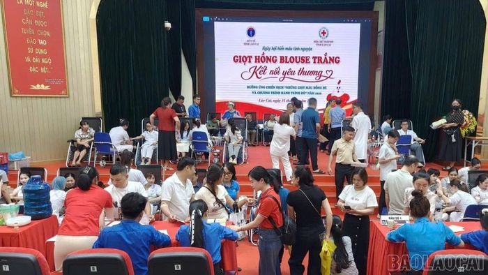 Ngày hội hiến máu "Giọt hồng blouse trắng" tại Bệnh viện Đa khoa số 2 tỉnh Lào Cai. (Ảnh: Hội Chữ thập đỏ tỉnh Lào Cai)
