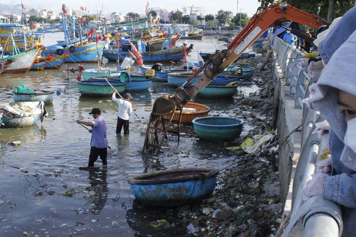 Đông đảo người dân và lực lượng chức năng phường Phan Thiết tham gia dọn vệ sinh môi trường trên sông Cà Ty