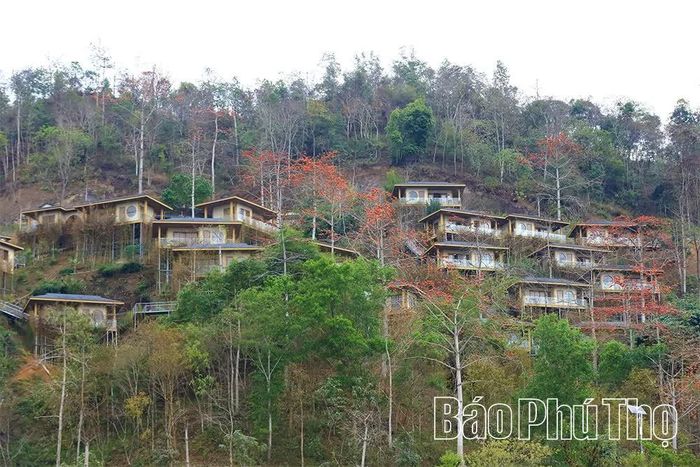 Khai thác cảnh quan hùng vĩ của vùng hồ Hòa Bình, nhiều khu du lịch sinh đã được đầu tư xây dựng, mang đến cho du khách những trải nghiệm gần gũi với thiên nhiên. Ảnh: Một góc Khu du lịch Priobay, xã Mường Hoa.