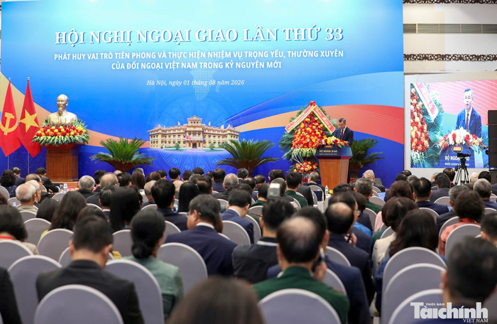 Bộ trưởng Bộ Tài chính Ngô Văn Tuấn phát biểu tại Hội nghị Ngoại giao lần thứ 33. Ảnh: Đức Thanh