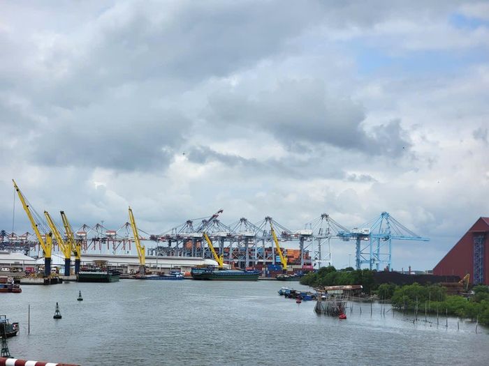 Hệ thống cầu cảng tại khu vực cảng Cái Mép - Thị Vải. Trong ảnh, hệ thống cầu cảng nhìn từ cầu rạch Ngã Tư về hướng sông Thị Vải. Ảnh: Quang Phương
