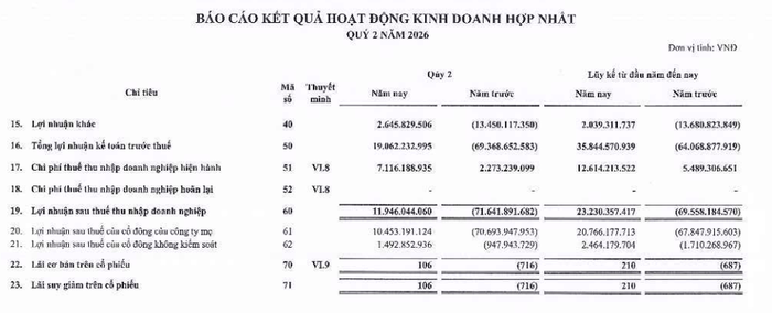 Kết quả kinh doanh quý II của Gilimex. Ảnh: GIL