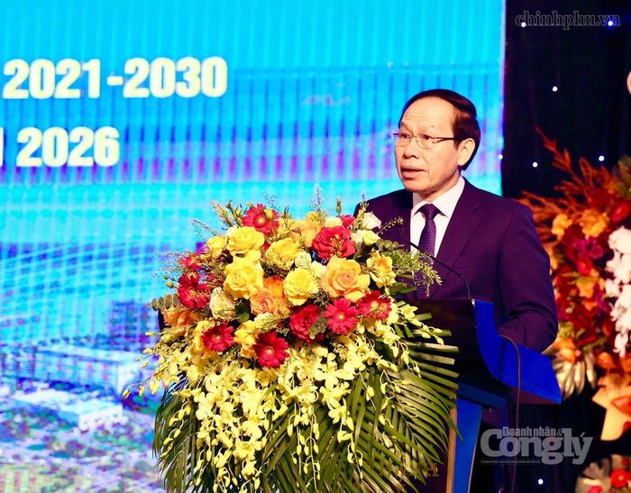 Phó Thủ tướng Lê Tiến Châu phát biểu chỉ đạo tại Hội nghị công bố điều chỉnh Quy hoạch tỉnh Nghệ An thời kỳ 2021-2030, tầm nhìn đến năm 2050 và xúc tiến đầu tư năm 2026. Ảnh: VGP