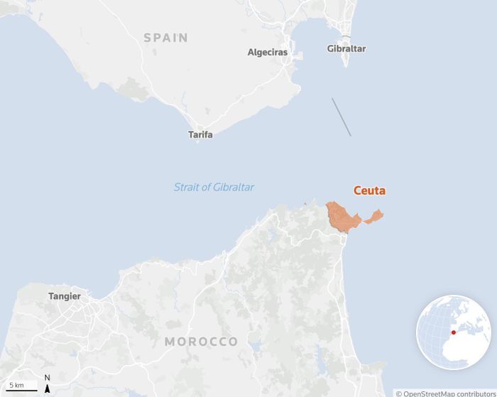 Vị trí Morocco, Tây Ban Nha và thành phố Ceuta trên bản đồ. (Ảnh: Reuters)