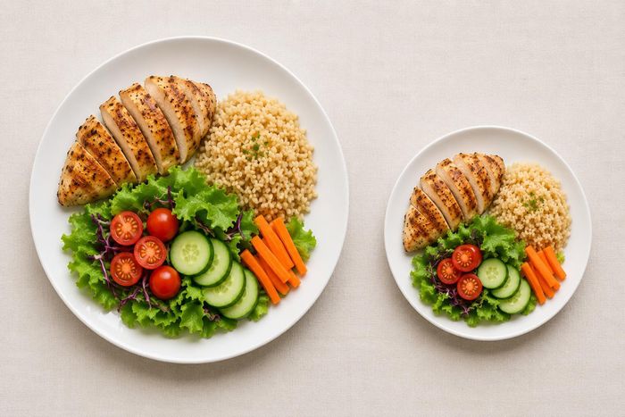 Sử dụng đĩa đựng thức ăn nhỏ hơn trong chế độ ăn giảm cân. Ảnh do AI tạo.