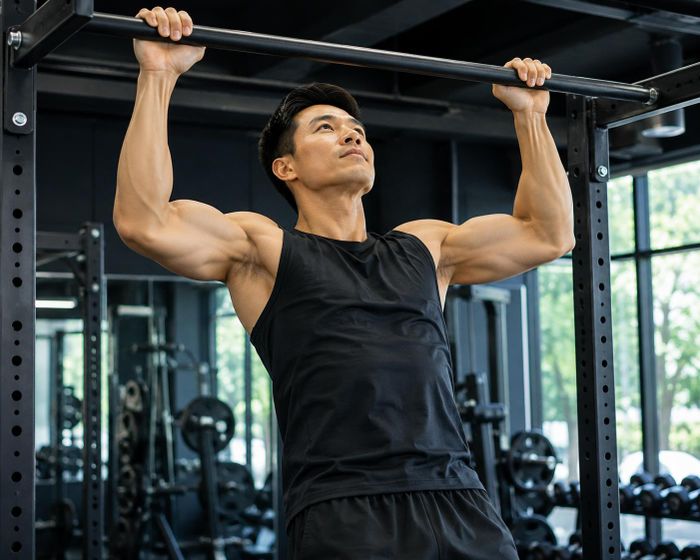 Động tác kéo xà giúp tăng cường sức mạnh cơ lưng, vai và cánh tay. Ảnh: AI.