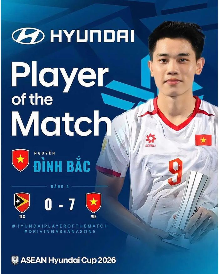 Đình Bắc là chủ nhân của giải thưởng cầu thủ hay nhất trận tuyển Timor-Leste 0-7 Việt Nam. Đồ họa: ASEAN United FC.