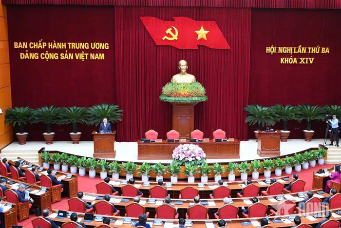Phiên bế mạc Hội nghị lần thứ 3 Ban Chấp hành Trung ương Đảng khóa XIV. Ảnh: qdnd.vn