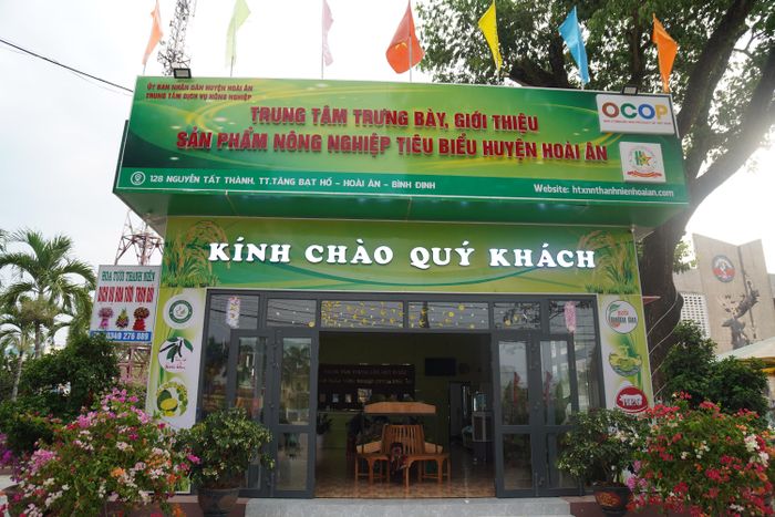 Gian hàng trưng bày, giới thiệu sản phẩm nông nghiệp tiêu biểu tại Hoài Ân, tỉnh Gia Lai. Ảnh: NGỌC OAI