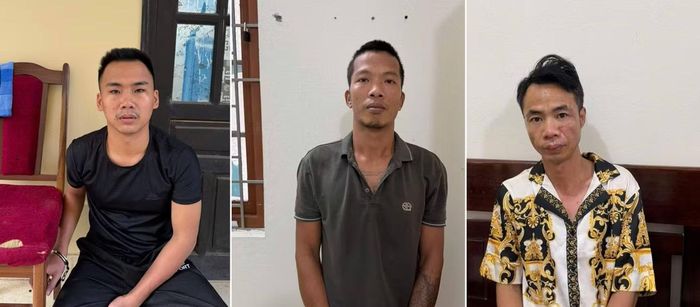 3 đối tượng lần lượt từ trái qua là Tài, Sỹ và Thành bị Công an tỉnh Cao Bằng bắt giữ.