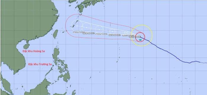 Dự báo đường đi của cơ quan khí tượng Nhật Bản lúc 7h sáng ngày 2/8. Nguồn: NCHMF