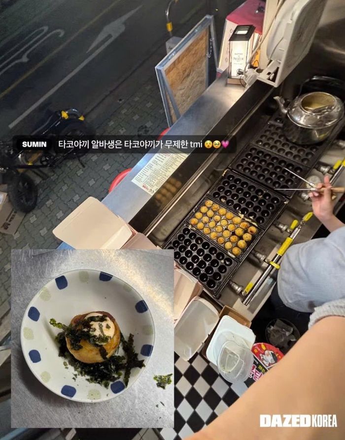 Seo Su Min làm thêm tại một cửa hàng takoyaki.