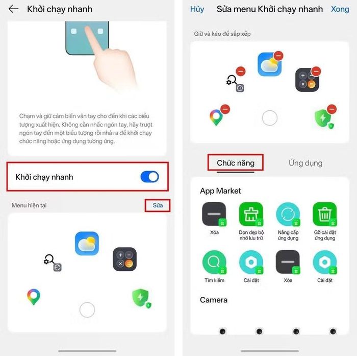 Bật Khởi chạy nhanh và đảm bảo thiết bị đã được thiết lập mở khóa bằng vân tay.
