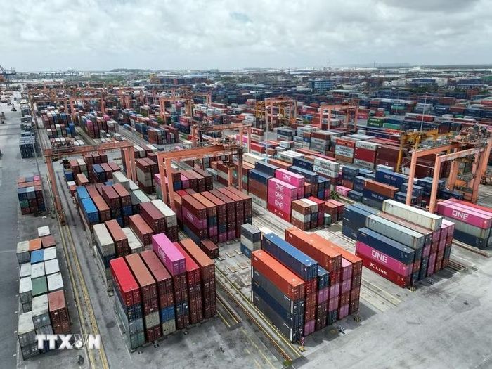 Kho bãi chứa container tại cảng Tân Vũ (Hải Phòng). (Ảnh: Tuấn Anh/TTXVN)