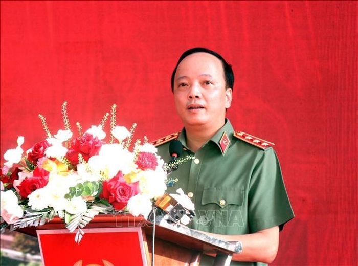 Thượng tướng,Thứ trưởng Bộ Công an Đặng Hồng Đức phát biểu tại buổi Lễ. Ảnh Mạnh Khánh/TTXVN