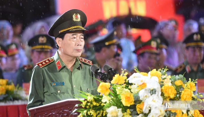 Thượng tướng Lê Quốc Hùng, Thứ trưởng Bộ Công an, phát biểu khai mạc vòng chung kết hội thao.
