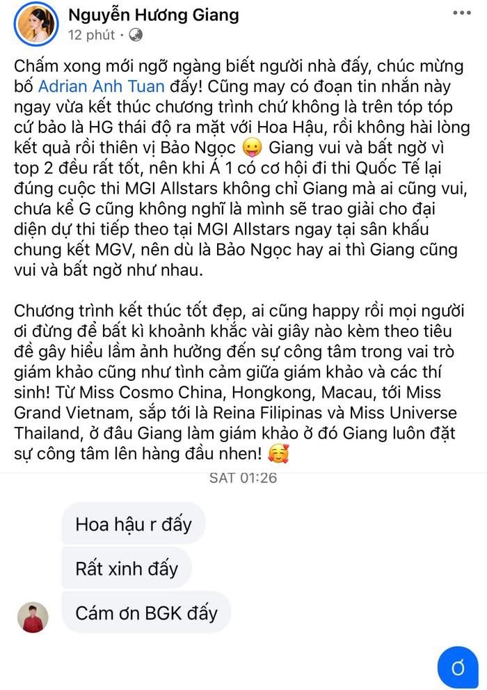 Bài chia sẻ của Hương Giang trên trang cá nhân thu hút sự chú ý của khán giả. Ảnh: FBNV