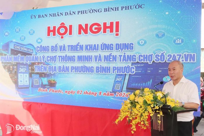 Phó Giám đốc Sở Khoa học và Công nghệ Nguyễn Minh Quang phát biểu tại hội nghị. Ảnh: Quang Minh