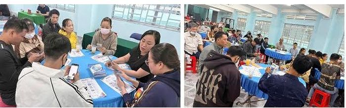 Người lao động tìm kiếm việc làm tại phiên giao dịch. Ảnh VLVL