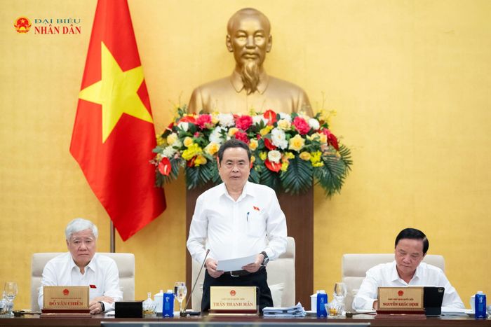 Chủ tịch Quốc hội Trần Thanh Mẫn phát biểu tại Phiên họp thứ 4 của Ủy ban Thường vụ Quốc hội. Ảnh: Phạm Thắng