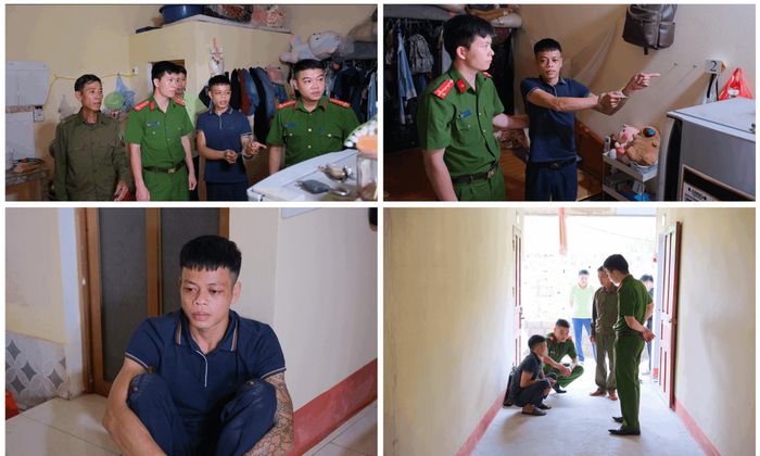 Lực lượng Công an đưa đối tượng Tòng Thanh Hoàng đến hiện trường để xác định vị trí, diễn biến hành vi trộm cắp và củng cố tài liệu, chứng cứ phục vụ công tác điều tra.