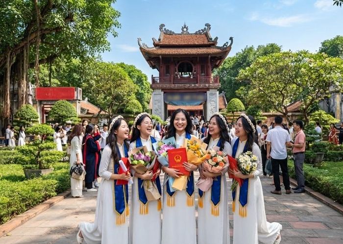 Các bạn trẻ thường tụ tập về Văn Miếu Quốc Tử Giám chụp ảnh tốt nghiệp. (Ảnh: IG)