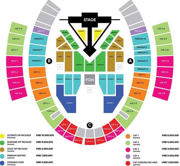 Sơ đồ, giá vé concert BIGBANG tại Hà Nội.