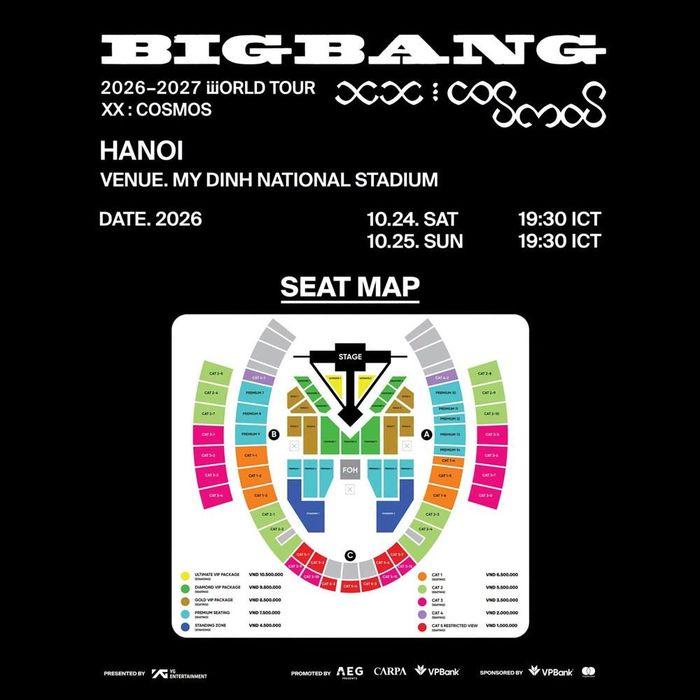 Sơ đồ và giá vé concert BIG BANG tại Hà Nội
