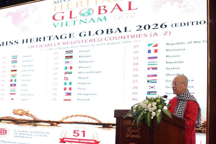 Ông Võ An Nguyên, Trưởng Ban tổ chức cuộc thi Miss Heritage Global 2026 tại Việt Nam phát biểu tại lễ công bố