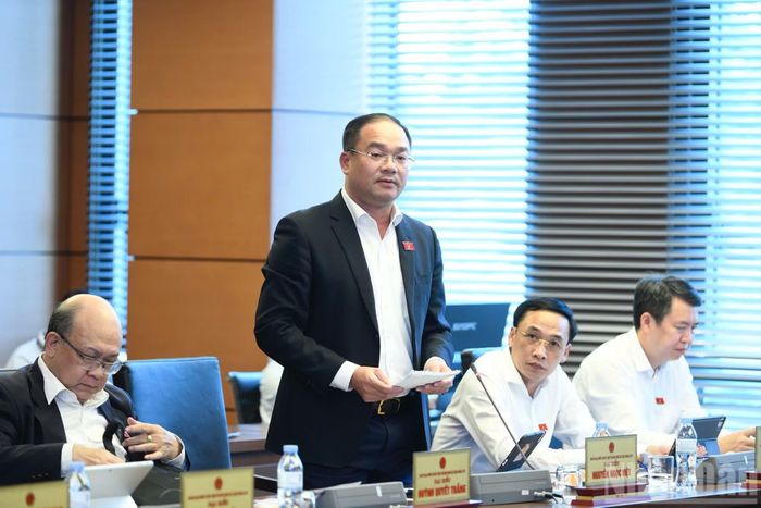 Đại biểu Quốc hội thành phố Hà Nội Nguyễn Ngọc Việt phát biểu thảo luận tại tổ.