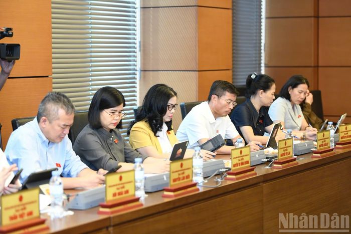 Các đại biểu Quốc hội thành phố Hà Nội tại phiên thảo luận tổ.