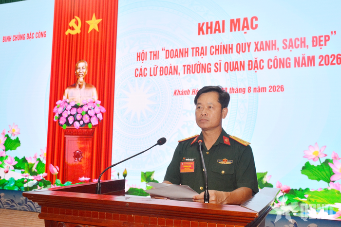 Đại tá Nguyễn Văn Thủy, Phó tư lệnh Binh chủng Đặc công phát biểu chỉ đạo hội thi.