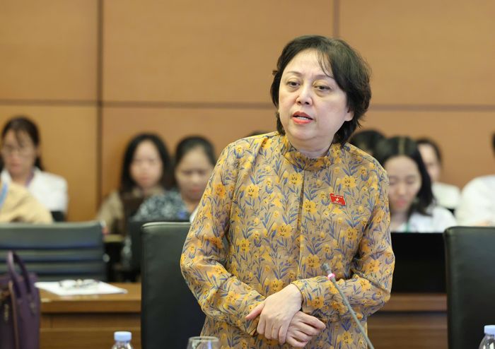  ĐB Phạm Khánh Phong Lan (TPHCM) góp ý về danh mục ngành nghề kinh doanh có điều kiện. Ảnh: QUANG PHÚC 
