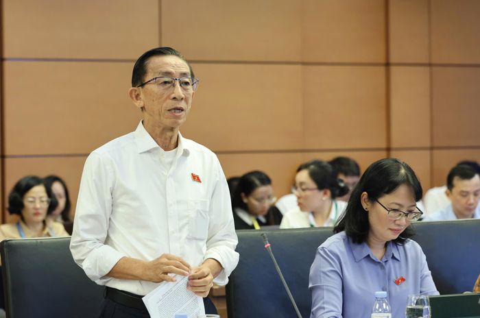  ĐB Trần Hoàng Ngân (TPHCM) phát biểu tại phiên họp tổ ĐB Quốc hội TPHCM, chiều 3-8. Ảnh: QUANG PHÚC 