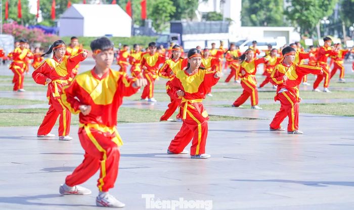 Chương trình đồng diễn góp phần lan tỏa tinh thần rèn luyện thân thể, bảo tồn và phát huy giá trị di sản Võ cổ truyền Bình Định gắn với phát triển văn hóa, du lịch của tỉnh Gia Lai. Ảnh: Trương Định.