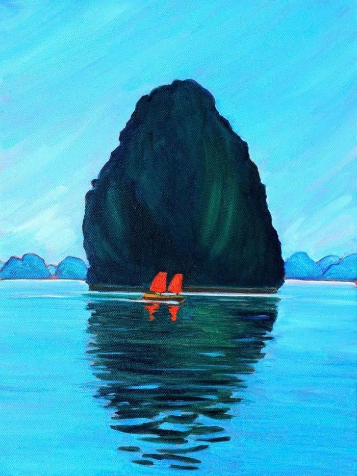 Cái tĩnh lặng trong veo của đêm trăng trên vịnh Hạ Long qua góc nhìn của họa sĩ. 